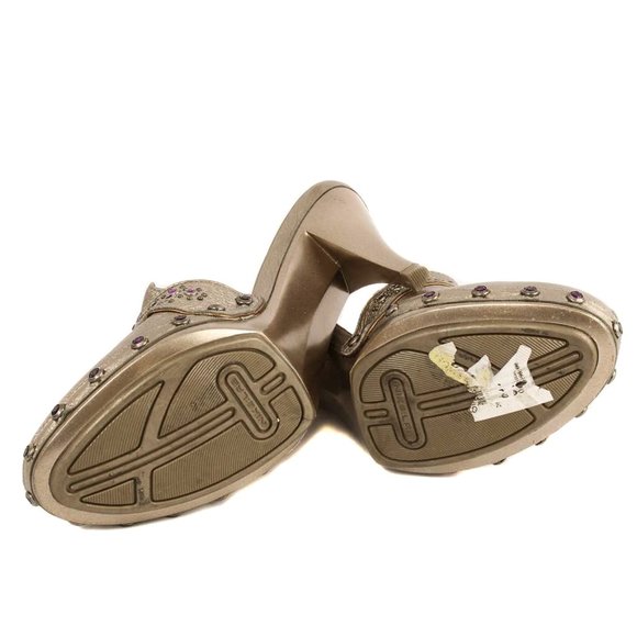 COLE HAAN G Series Metallic Pewter Leather Jeweled Accent Mule Heels - Picture 7 of 8